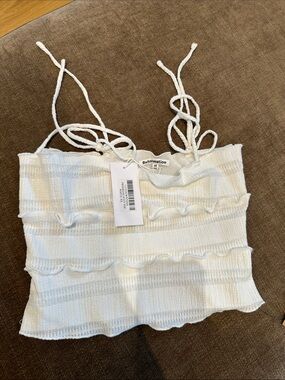 Reformation White Ruffle-Trim Knit Cami Primrose knit top xs NWT